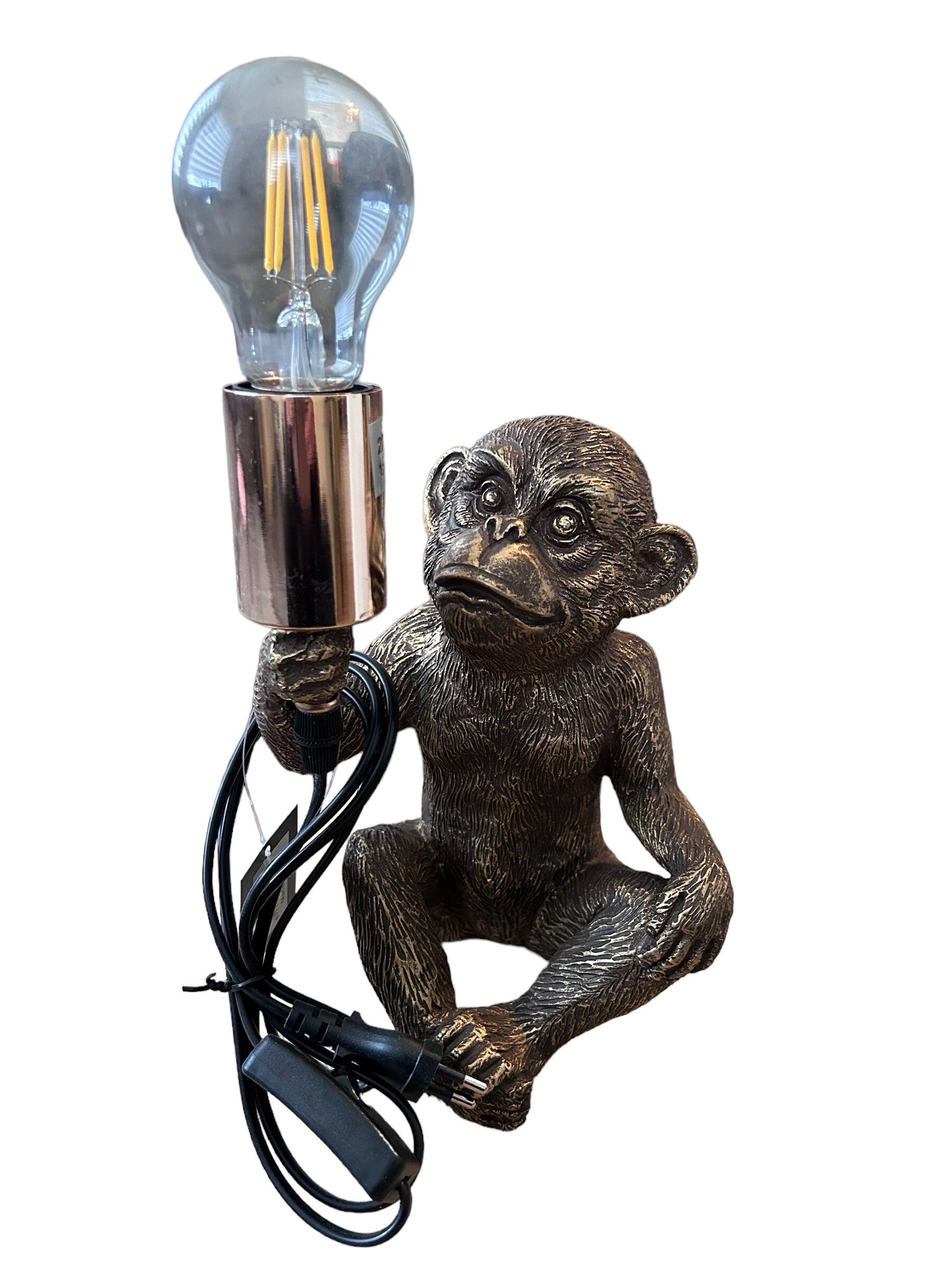 Tafellamp | Aap | Lamp in hand | Antiek goud | Netstroom | 17x14,5x25cm