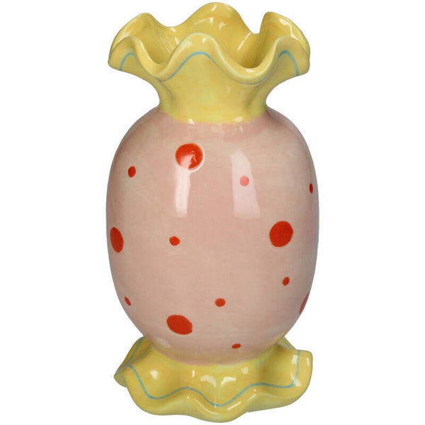 Vaas | Snoep | Geel | Roze | Keramiek | 12x11x23cm