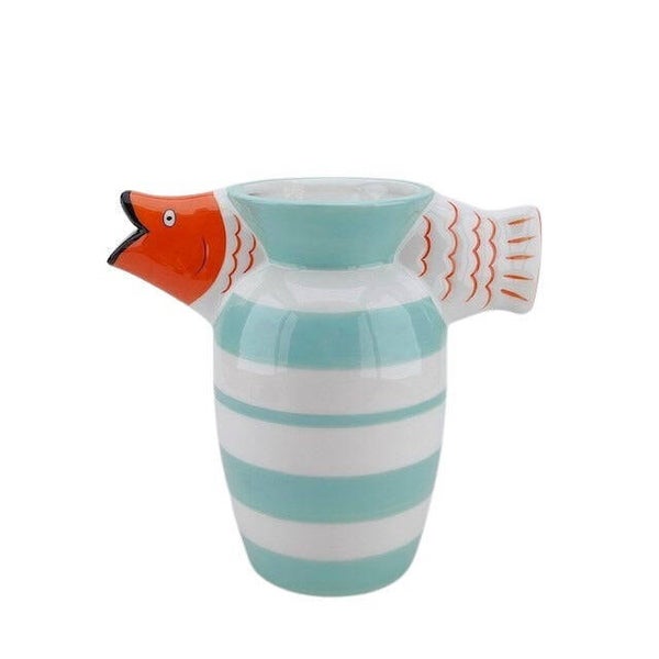 🐠 Stripy Fish – Vissenkan/Vaas in Turquoise & Oranje | HouseVitamin 23x12,5x21 cm