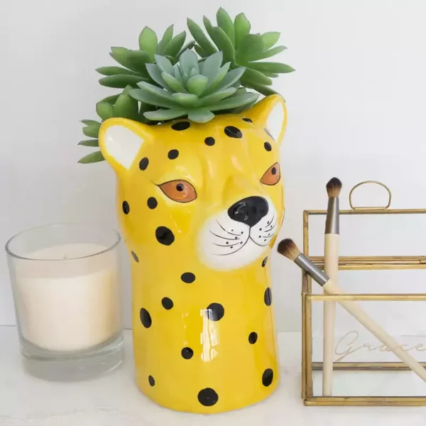 Vaas | Luipaard | Geel | Aardewerk | 10x12x19,5cm
