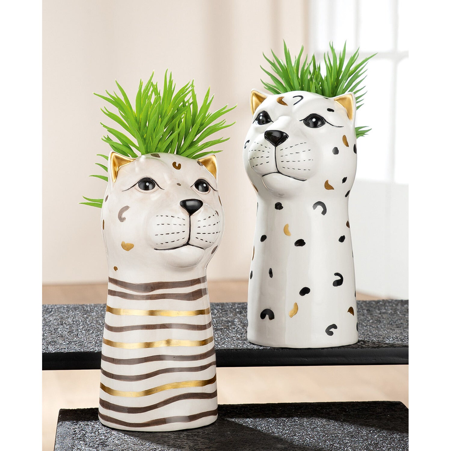 Vaas | Luipaard | Keramiek | 12x10,5x22cm | 2 verschillende