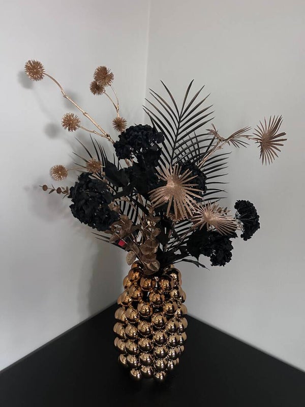 Vaas | Kerstballenvaas | Zijdenboeket | Zwart | Goud | Vaas met Zijdenboeket
