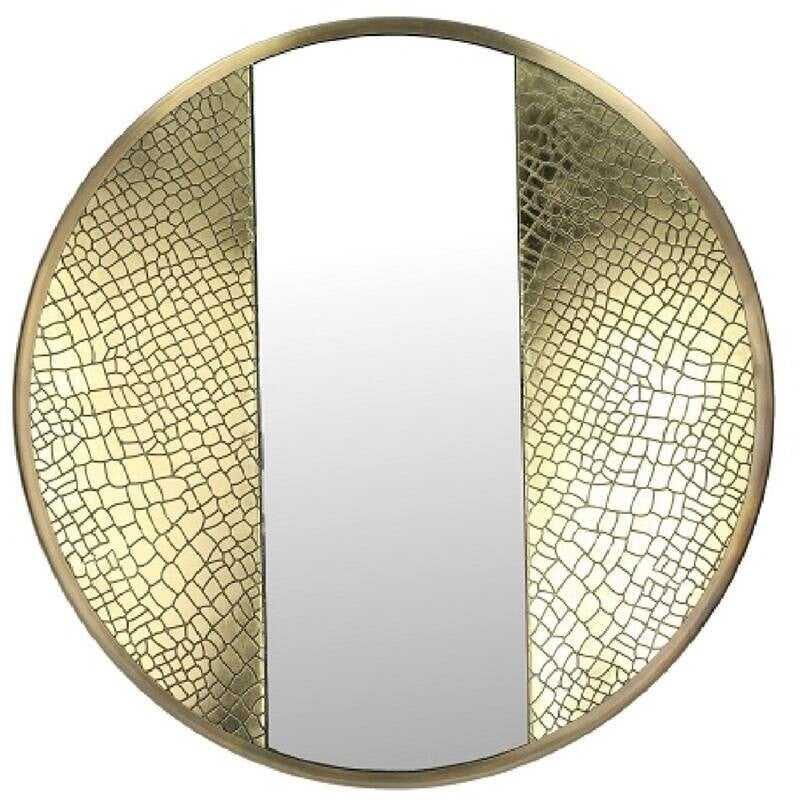 Spiegel | Krokodil | Krokodillenprint | Goud | Rond | Glas | Metaal | 45x45x5cm
