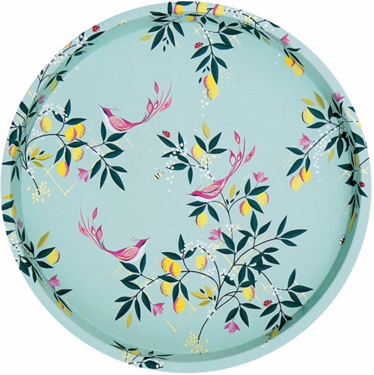 Dienblad | Vogels | Rond | Mintgroen | Sara Miller | Metaal | 31cm