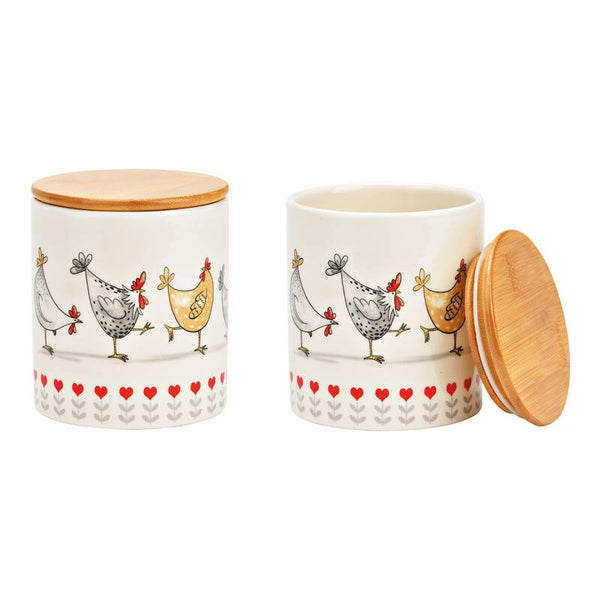 Voorraadpot | Kip | Haan | Keramiek | Bamboe | 10x10x12cm