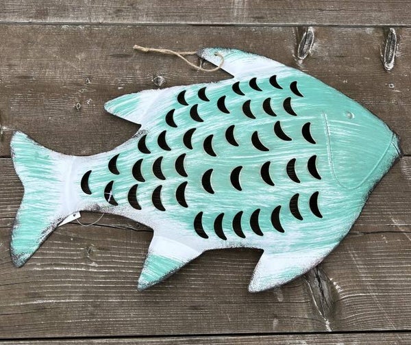 Wanddecoratie | Vis | Metaal | Turquoise | 47x31cm