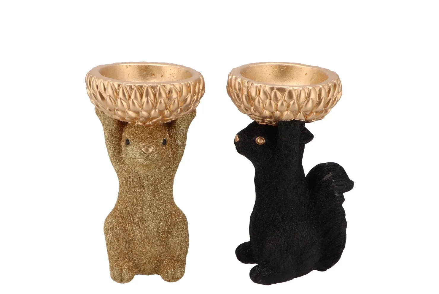 Beeld eekhoorn met schaaltje (in meerdere kleuren en afmetingen)