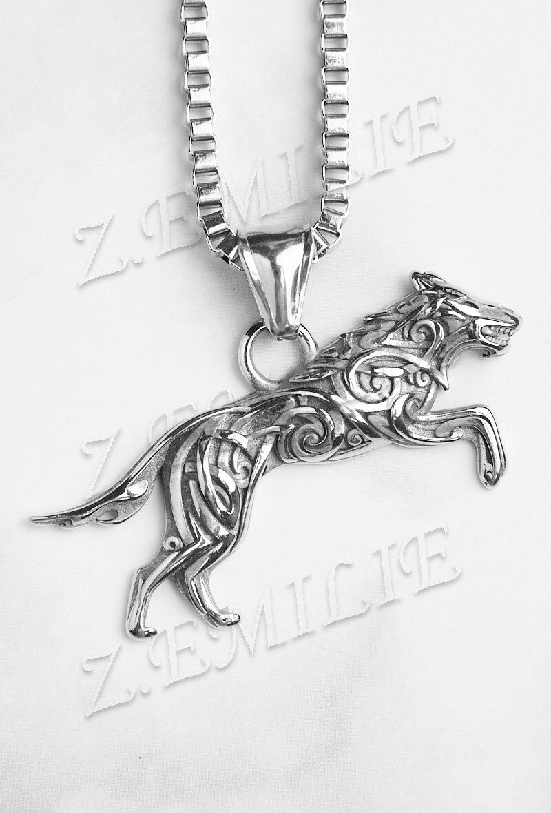 Unisex ketting met hanger wolf