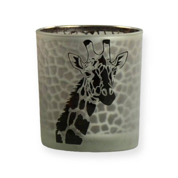 Windlicht | Giraffe | Melk wit, zwart, zilver | Glas | Ø15x15cm