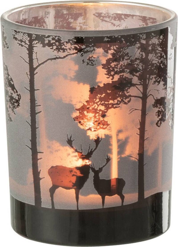 Theelichthouder | Hert | Bos |  Zwart | Grijs | J-line | Glas | 7x7x8cm