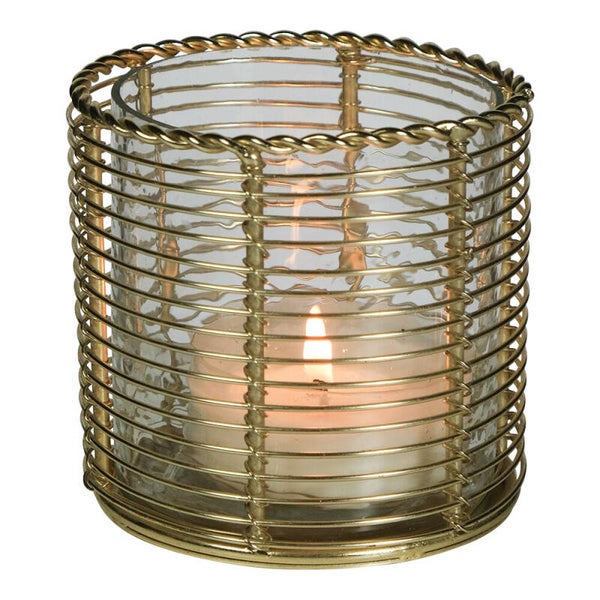 Windlicht metaal champagne goud horizontaal