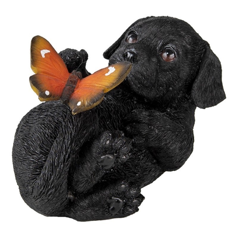 Beeld | Hond | Labrador | Zwart | Vlinder | Clayre & Eef | Polyresin | 14x9x10cm