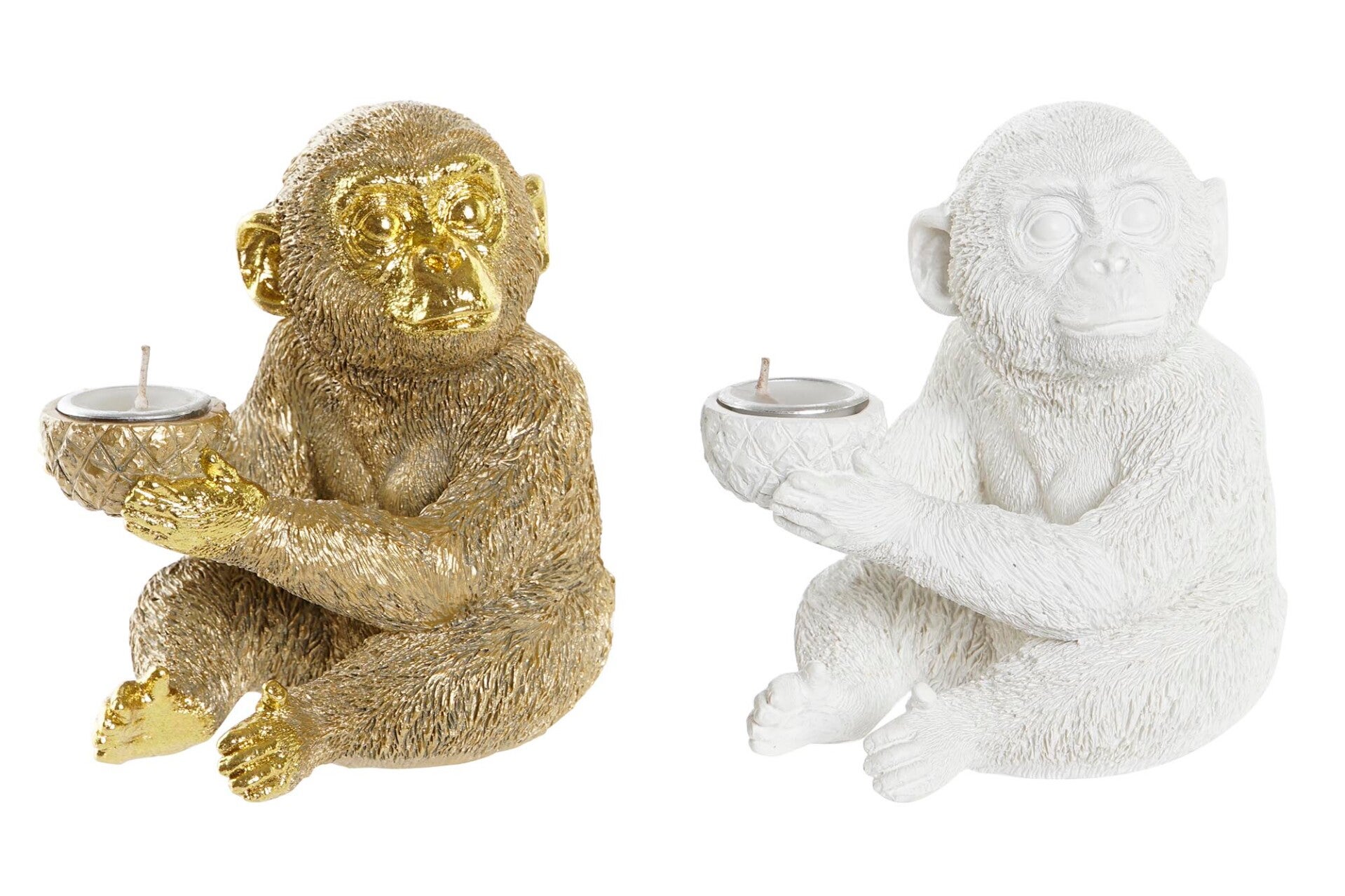 Theelichthouder | Aap | Goud of wit | Polyresin | 14x10,5x14cm