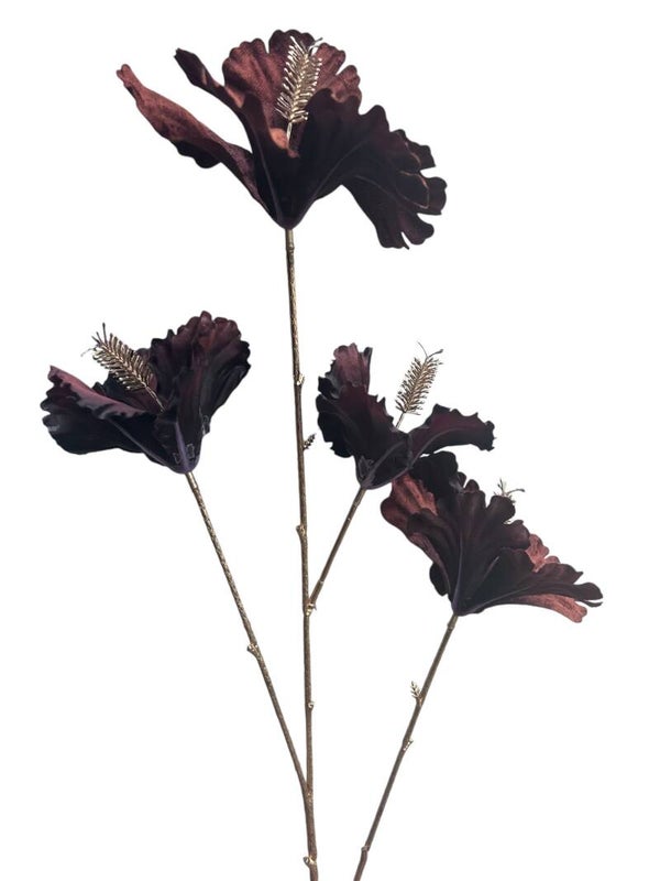 Zijdenbloem | Kunstbloem | Hibiscus | Bruin | Goud | 82cm
