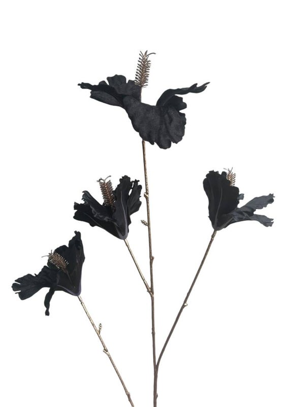 Zijdenbloem | Kunstbloem | Hibiscus | Zwart | Goud | 82cm