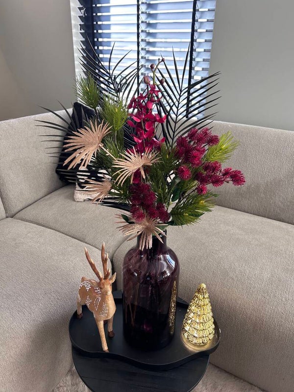 Zijdenboeket | Kerstboeket | Rood | Groen | Zwart | Goud | Burgundy | Vaas met zijdenboeket