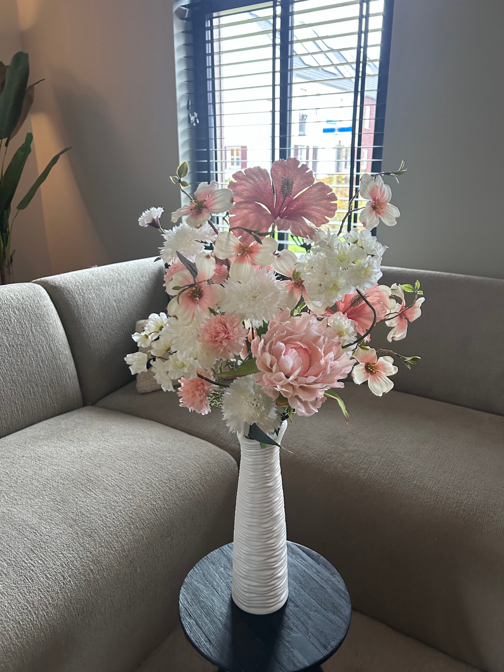 Zijdenboeket | Roze | Wit | Vaas met Zijdenboeket