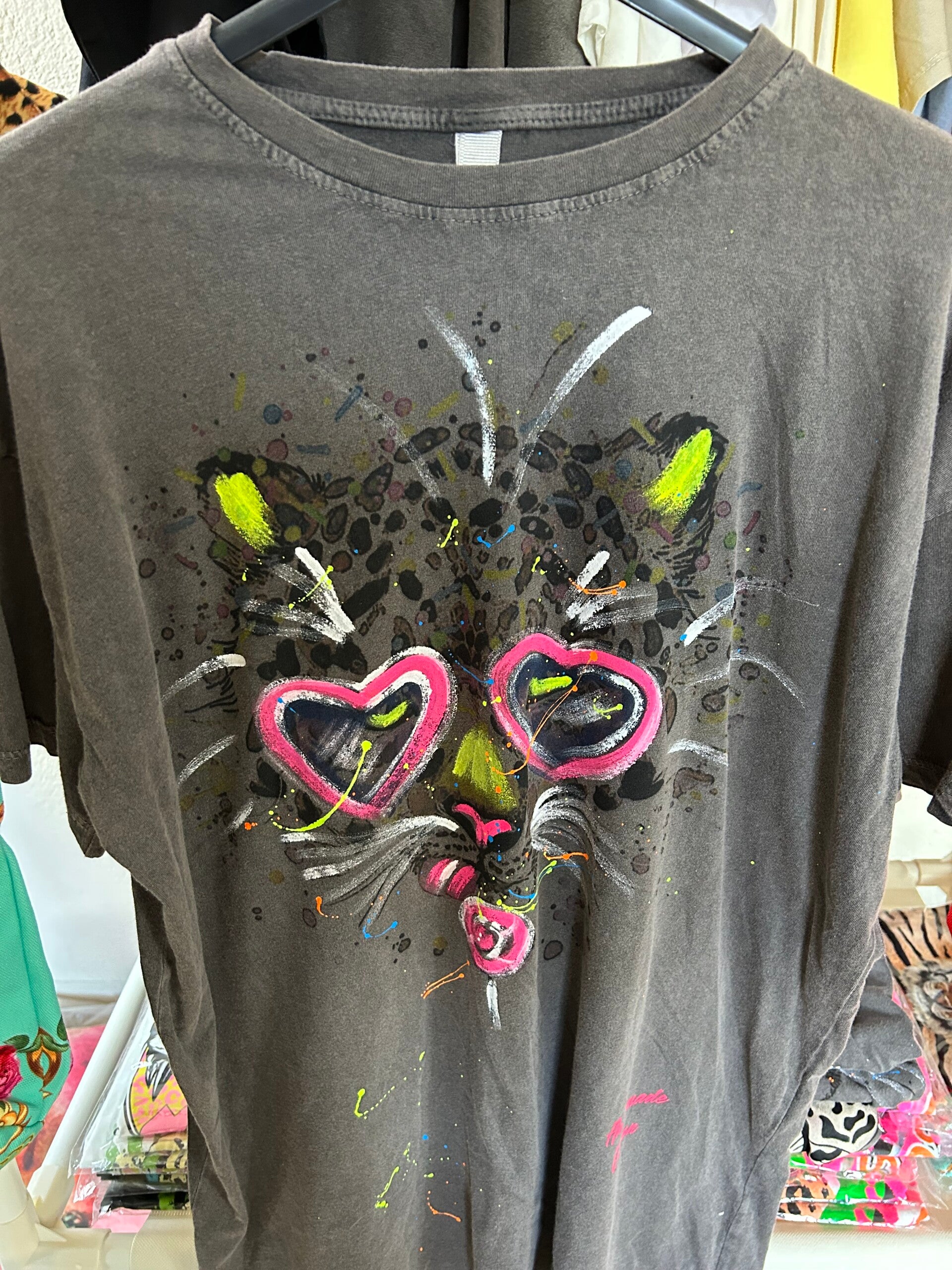 T-shirt tijger artistiek grijs onesize