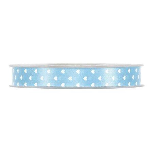 satijnlint blauw met witte hartjes