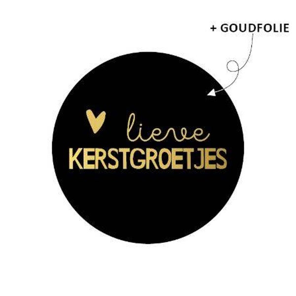 Kerst sticker Lieve kerstgroetjes zwart 40mm