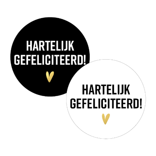 sticker hartelijk gefeliciteerd zwart/wit 40mm 2 stuks