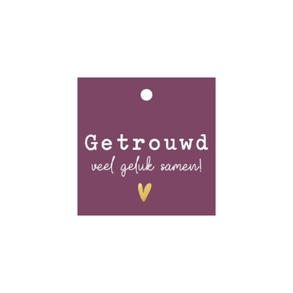 kadolabel getrouwd donker paars