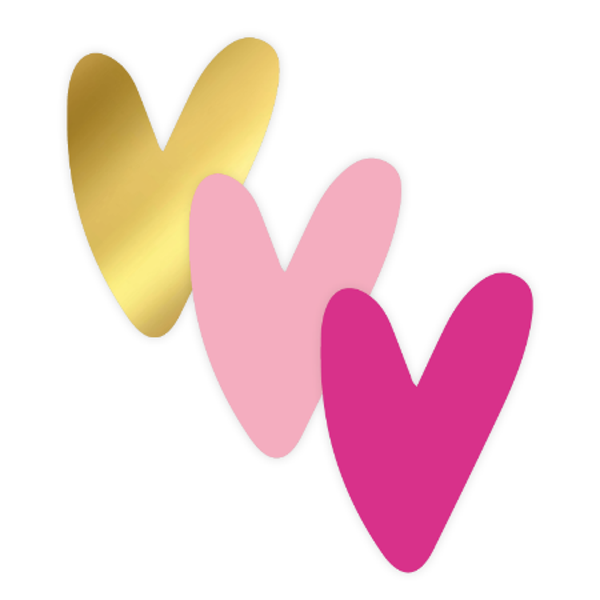 sticker harten 3 variaten roze/goud 35x44mm