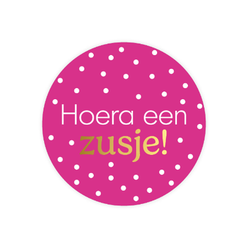 sticker hoera een zusje 40mm