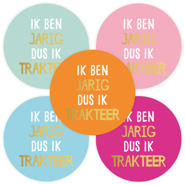 sticker ik ben jarig dus ik trakteer 5 varianten 50mm