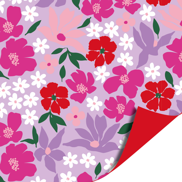 kadopapier flowers red/lila dubbelzijdig