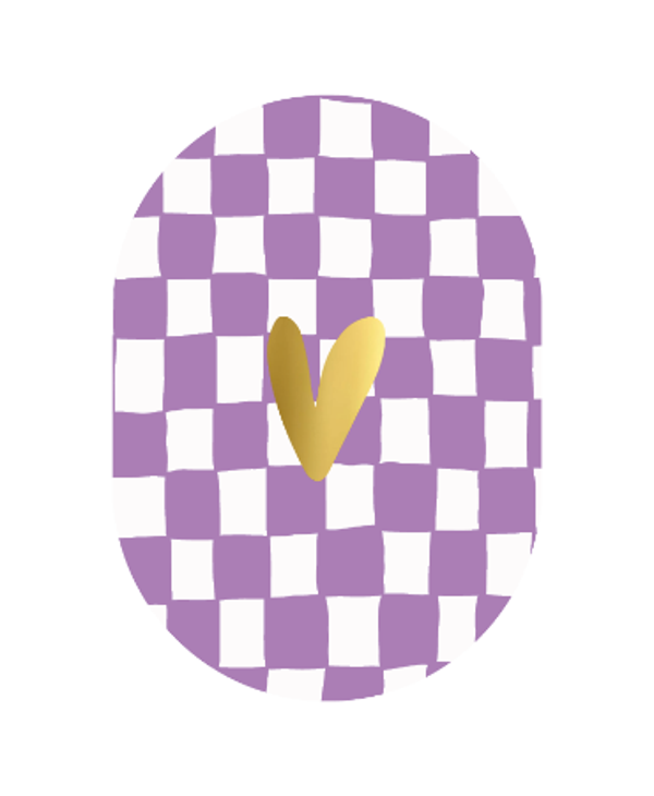 ansichtkaart ruitjes paars/wit met gouden hart ovaal