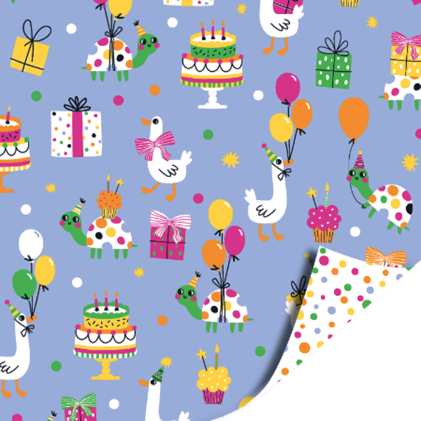 cadeaupapier party animals blauw dubbelzijdig
