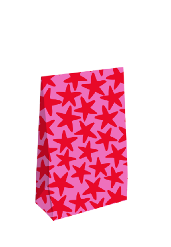 kerst gift bag stars pink/red