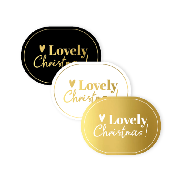 kerst sticker lovely christmas 3 stuks 59x43mm