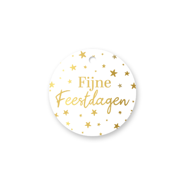 kerst cadeaulabel fijne feestdagen wit/goud 60mm