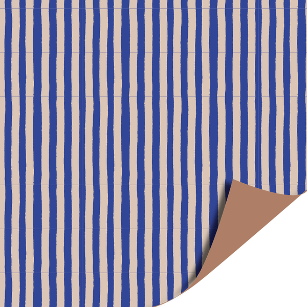 kadopapier strepen blauw/zand dubbelzijdig