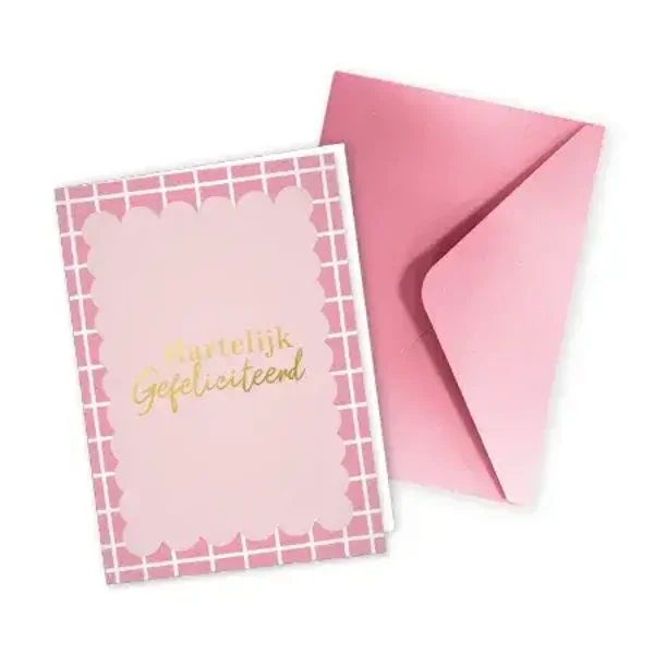wenskaart hartelijk gefeliciteerd roze