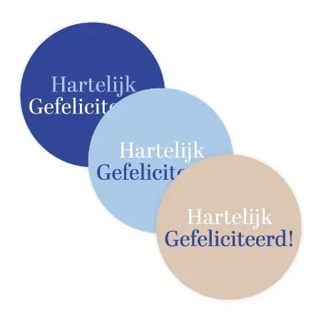sticker hartelijk gefeliciteerd blauw/zand 3 stuks 40mm