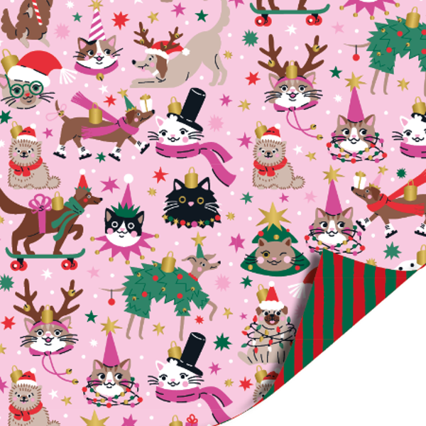 kerst cadeaupapier hondjes/katjes dubbelzijdig