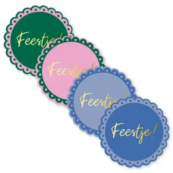 sticker feestje 52mm 4 stuks BINNENKORT VERKRIJGBAAR