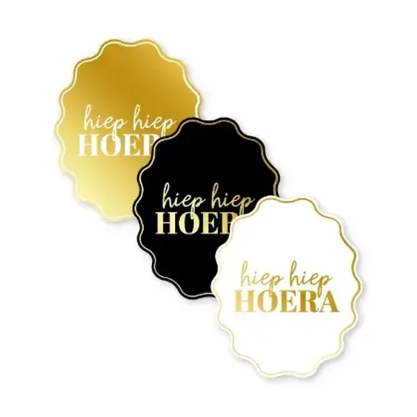 sticker hiep hiep hoera lijstje 3 stuks 51x62mm BINNENKORT VERKRIJGBAAR