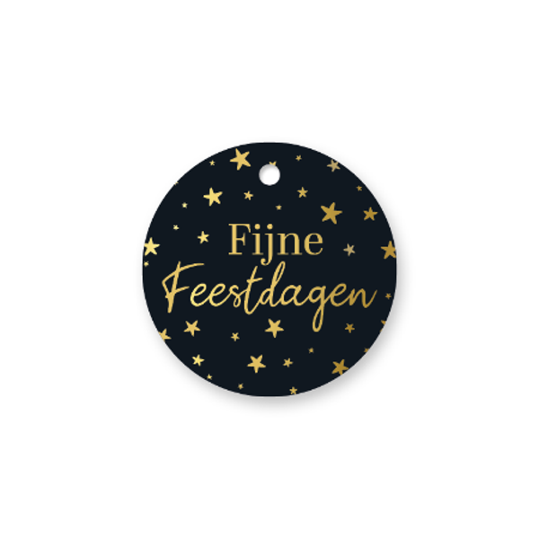 kerst cadeaulabel fijne feestdagen zwart/goud 60mm