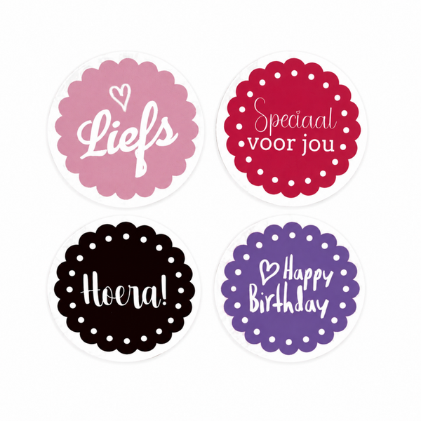 stickers hoera liefs speciaal voor jou (kartelrandje) 4 stuks 40mm