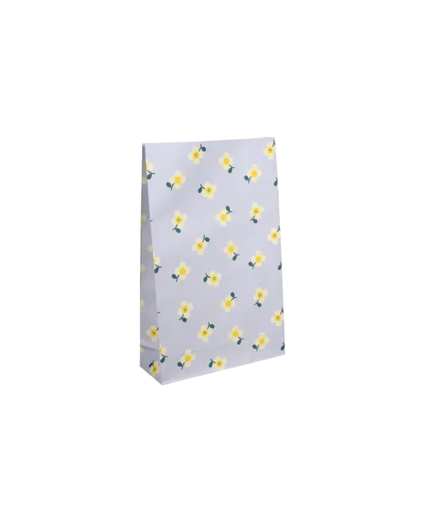 blokbodemzak madelief licht blauw geel M