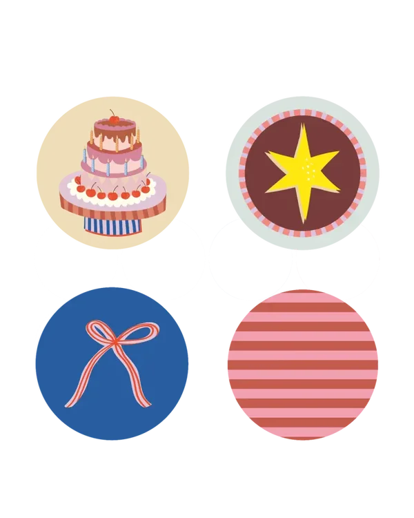 sticker party cake 4 varianten 50mm