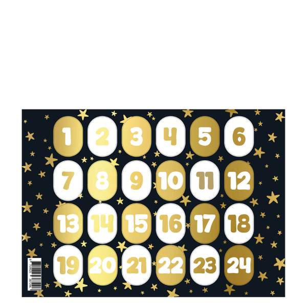 kerst stickervel advent zwart/wit/goud ovaal
