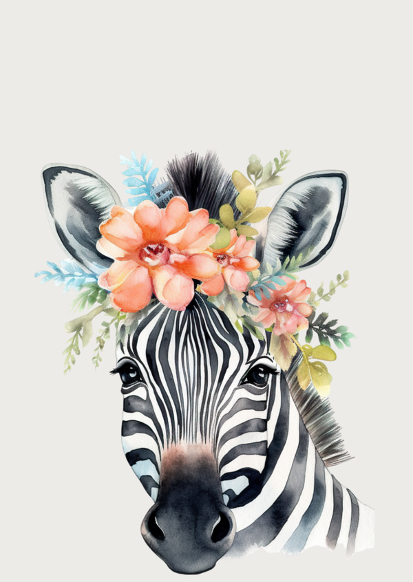 ansichtkaart zebra met bloemen