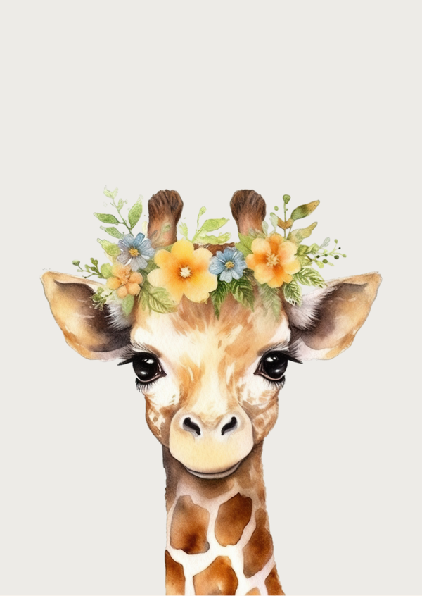 ansichtkaart giraf met bloemen