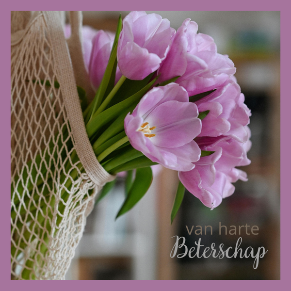 wenskaart van harte beterschap paarse tulpen COMING SOON