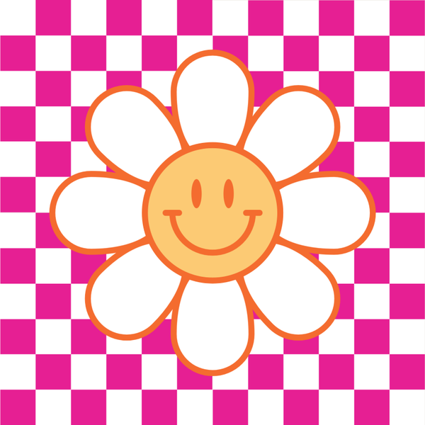 Wenskaart bloem op geblokte roze/witte achtergrond